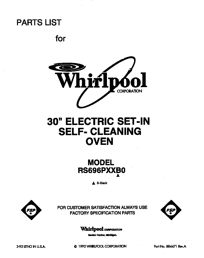 Whirlpool RS696PXXB0 front cover diagram