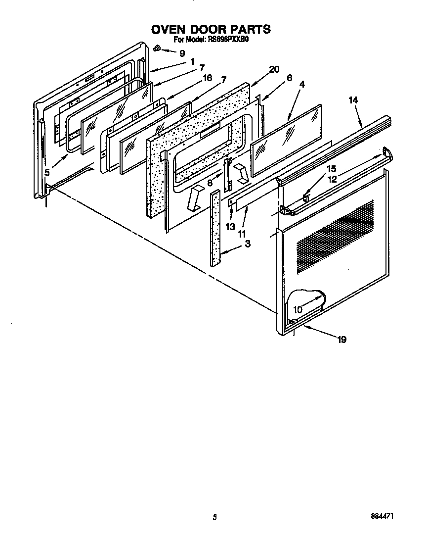 Whirlpool RS696PXXB0 oven door diagram
