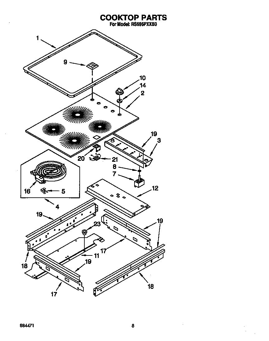 Whirlpool RS696PXXB0 cooktop diagram