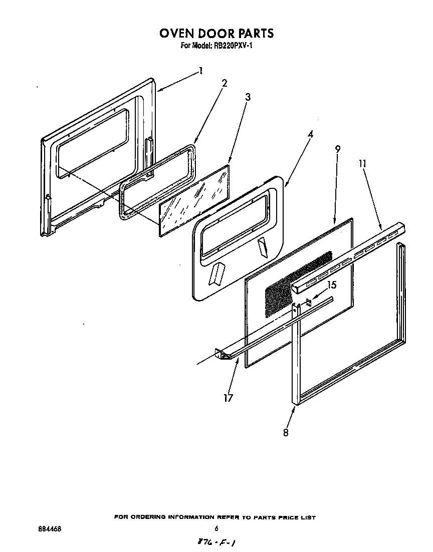 Whirlpool RB220PXV1 oven door diagram