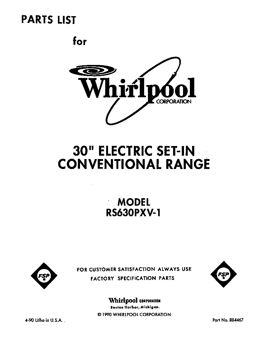 Whirlpool RS630PXV1 front cover diagram