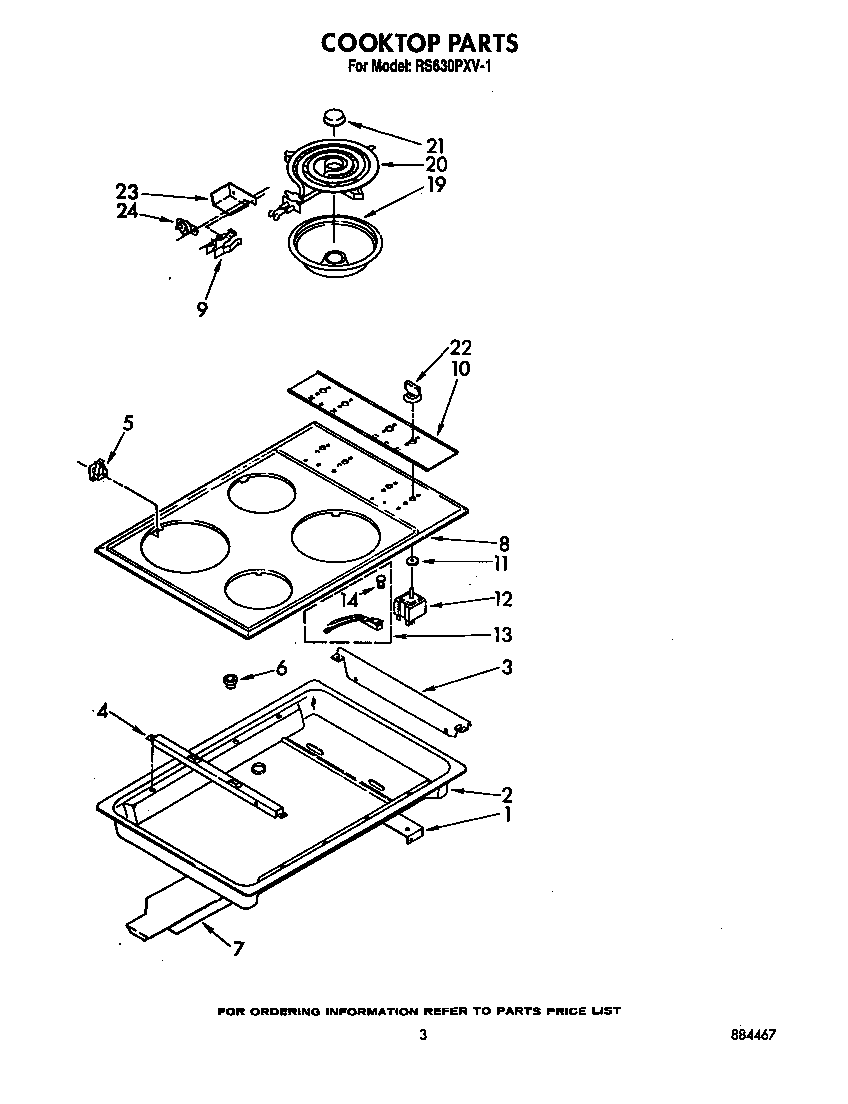 Whirlpool RS630PXV1 cooktop diagram