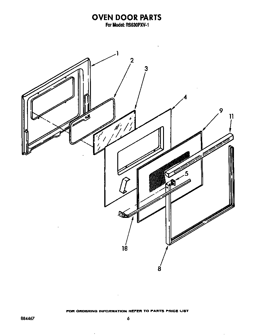 Whirlpool RS630PXV1 oven door diagram