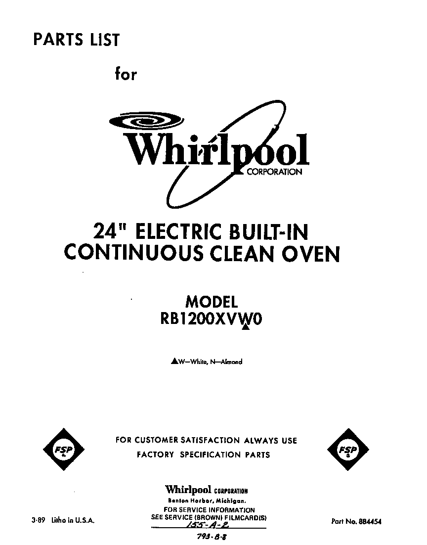 Whirlpool RB1200XVW0 front cover diagram