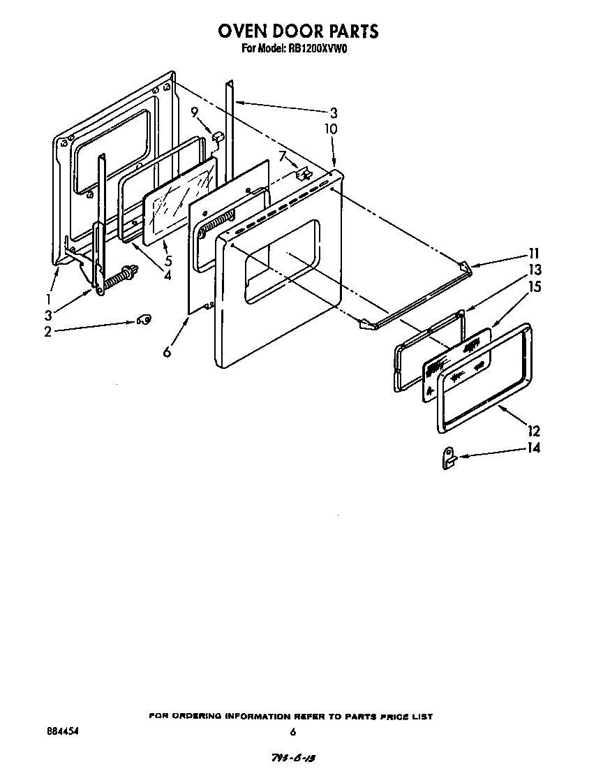 Whirlpool RB1200XVW0 oven door diagram
