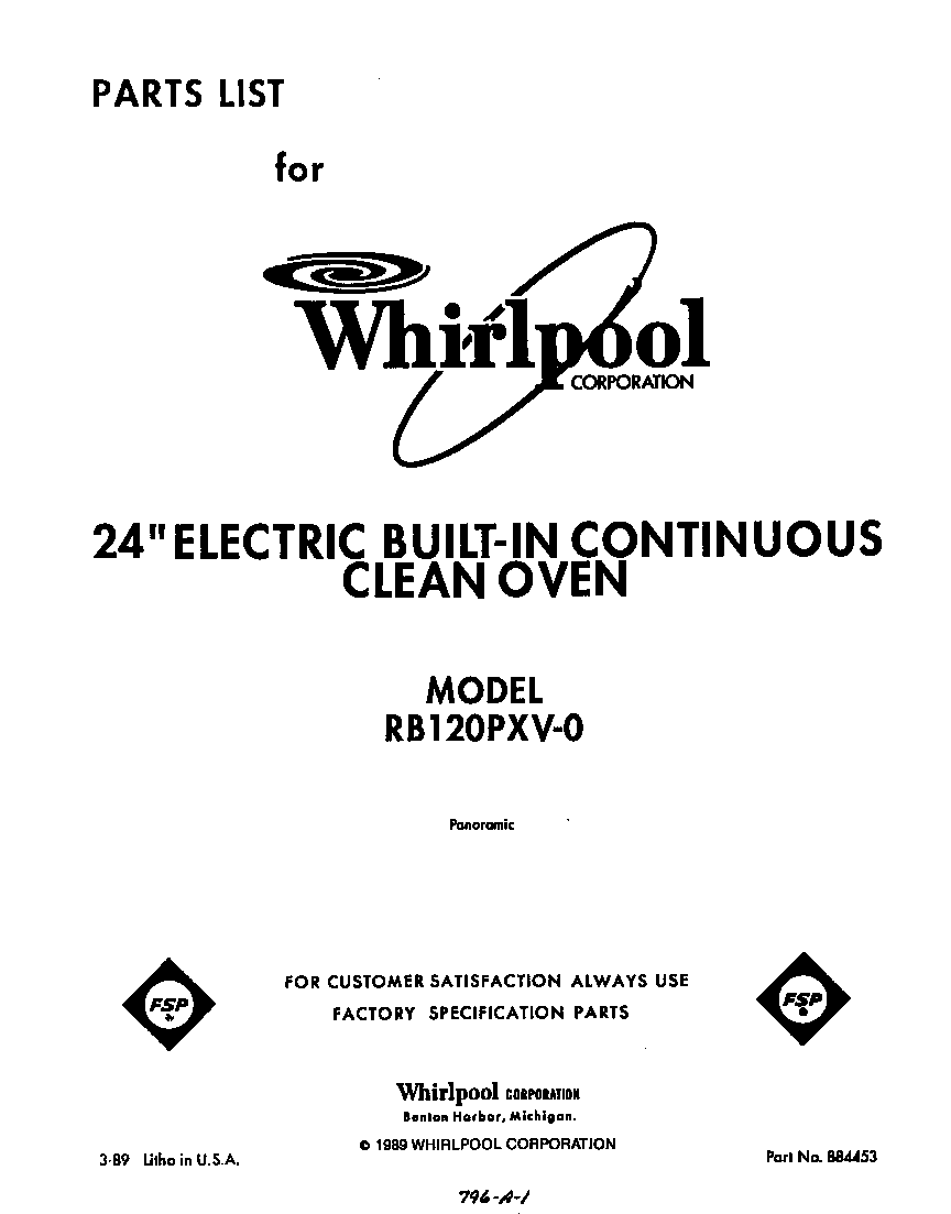 Whirlpool RB120PXV0 front cover diagram