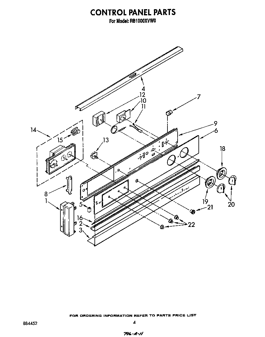 Whirlpool RB1000XVW0 control panel diagram