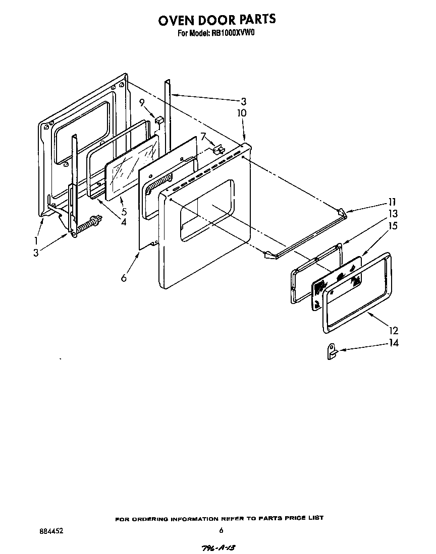 Whirlpool RB1000XVW0 oven door diagram