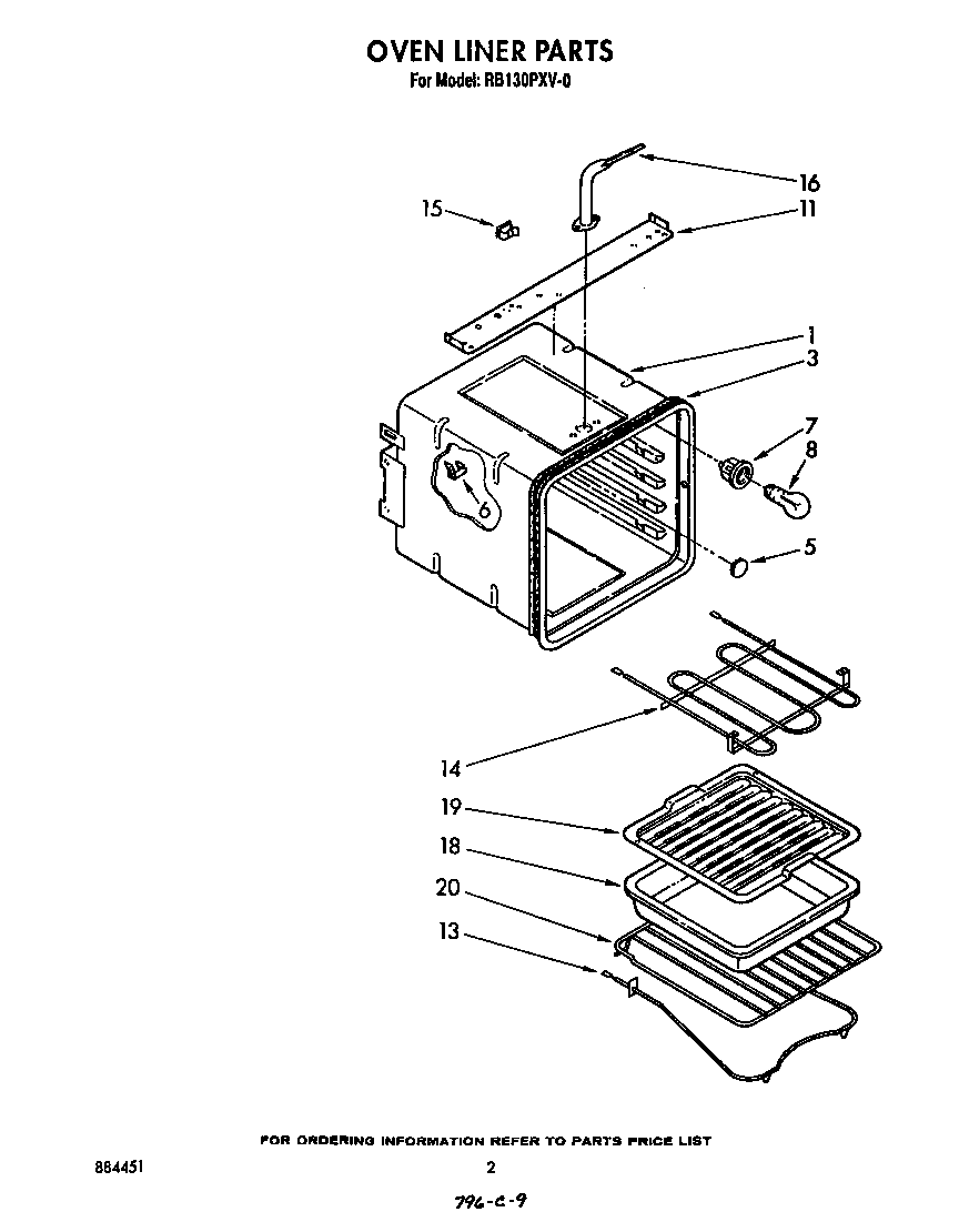 Whirlpool RB130PXV0 oven liner diagram
