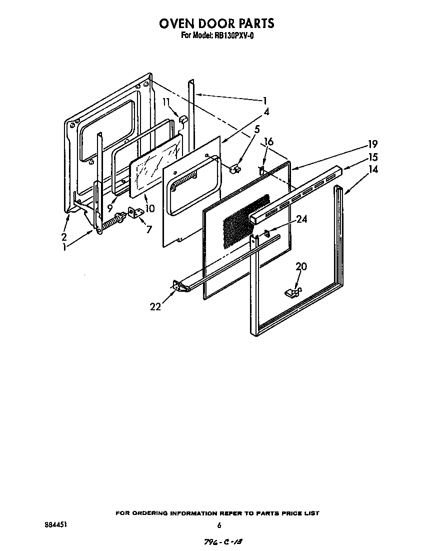 Whirlpool RB130PXV0 oven door diagram