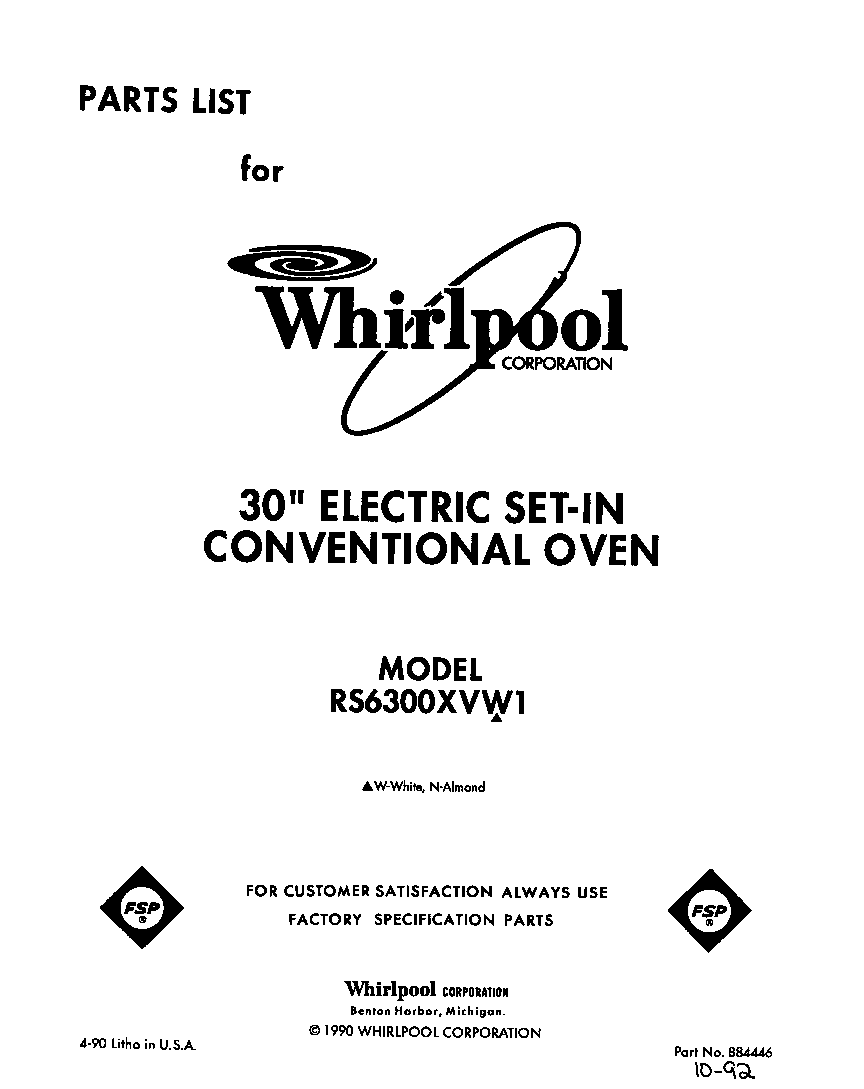 Whirlpool RS6300XVW1 front cover diagram