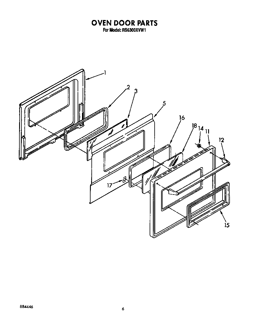 Whirlpool RS6300XVW1 oven door diagram