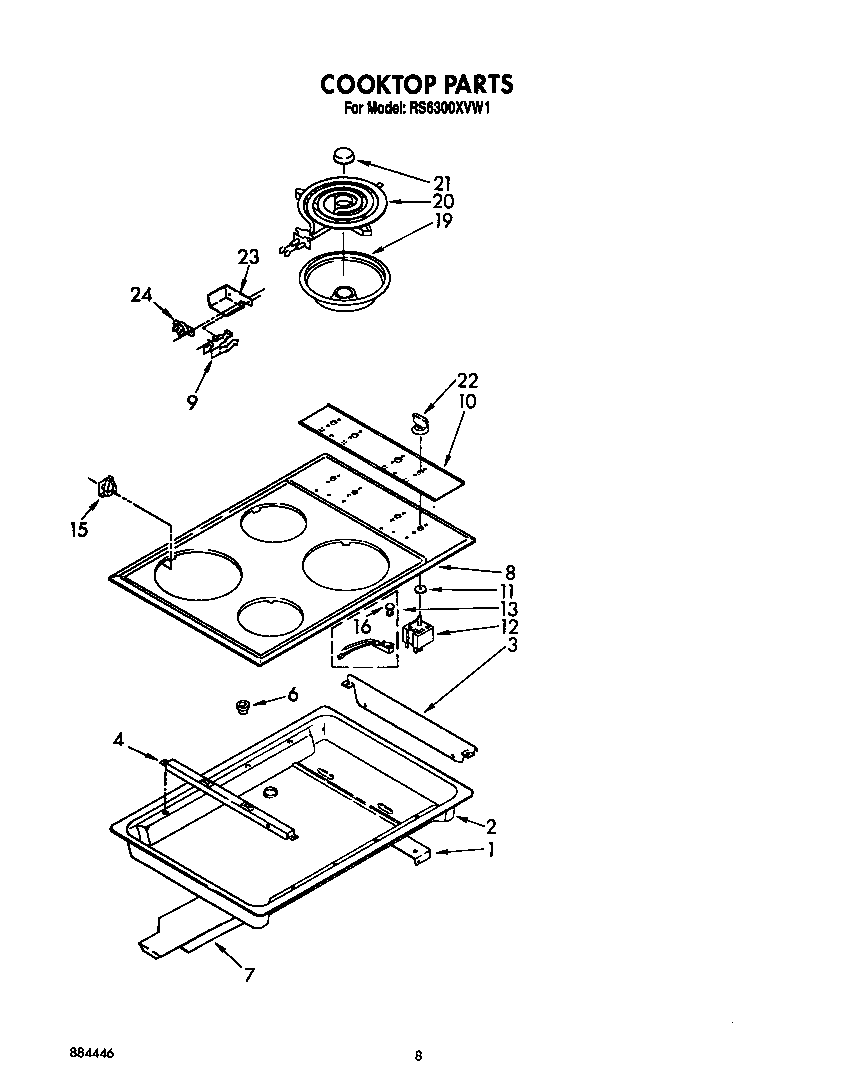 Whirlpool RS6300XVW1 cooktop diagram