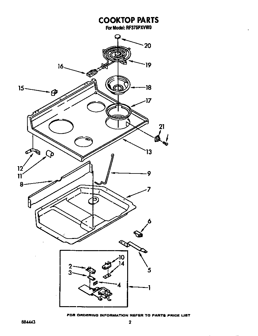 Whirlpool RF375PXVW0 cooktop diagram