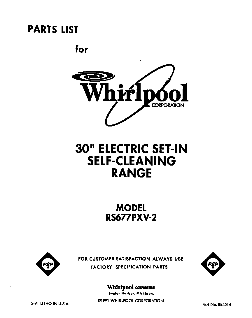 Whirlpool RS677PXV2 front cover diagram