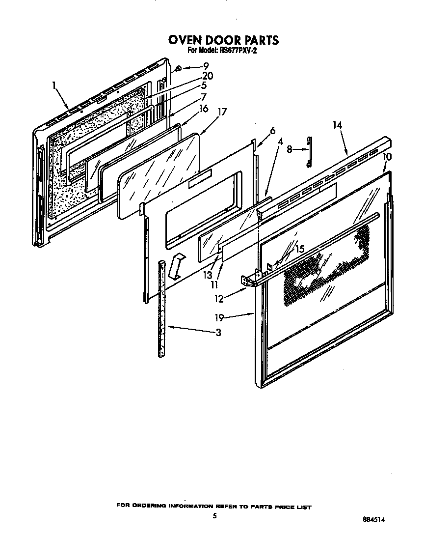 Whirlpool RS677PXV2 oven door diagram