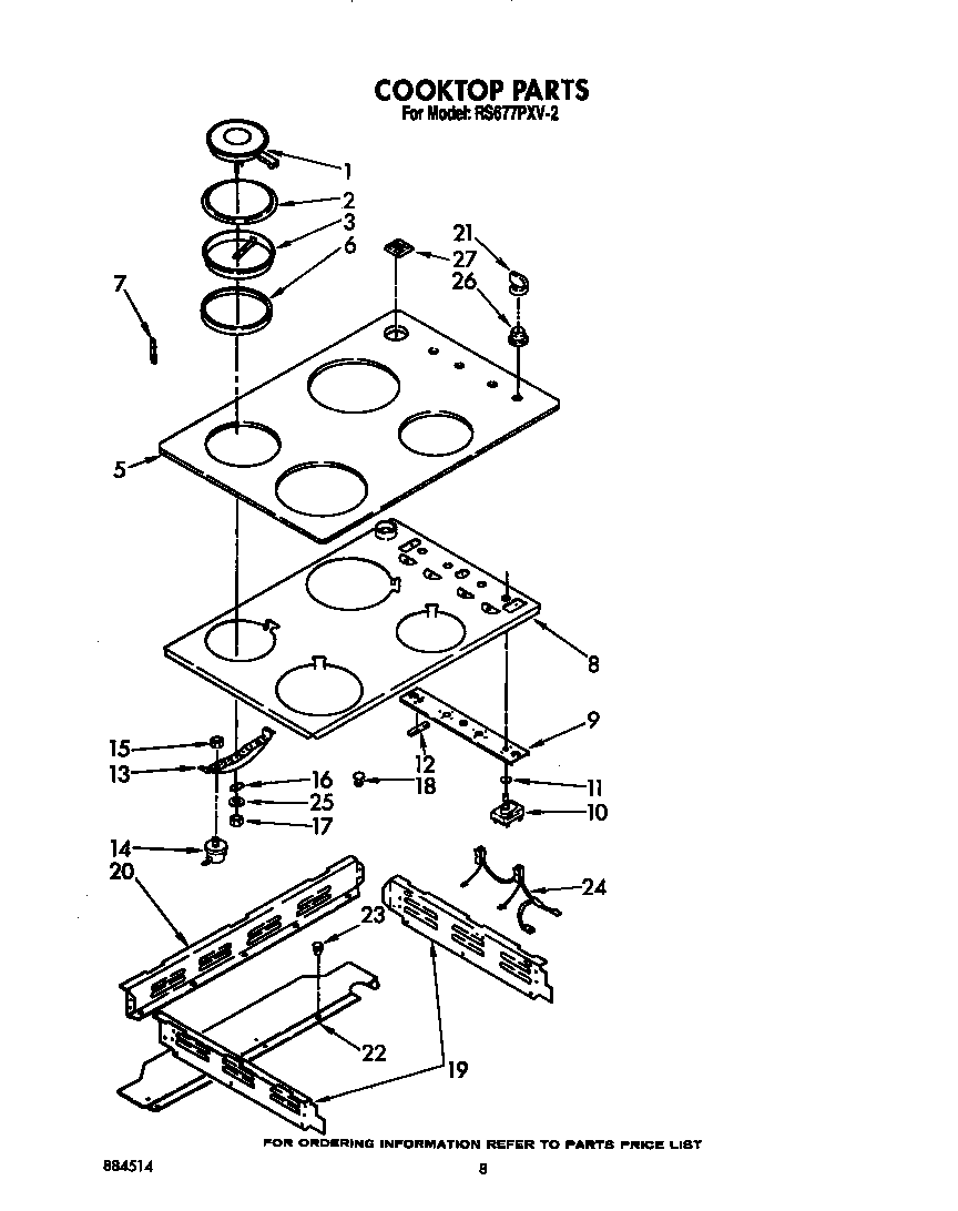 Whirlpool RS677PXV2 cooktop diagram
