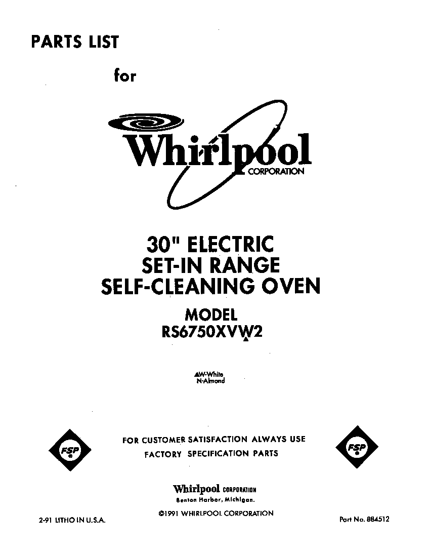 Whirlpool RS6750XVW2 front cover diagram