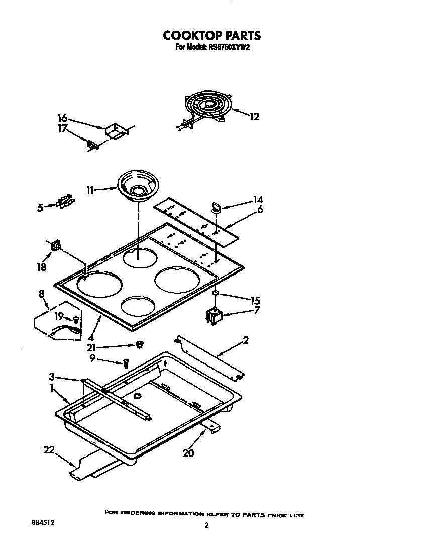 Whirlpool RS6750XVW2 cooktop diagram