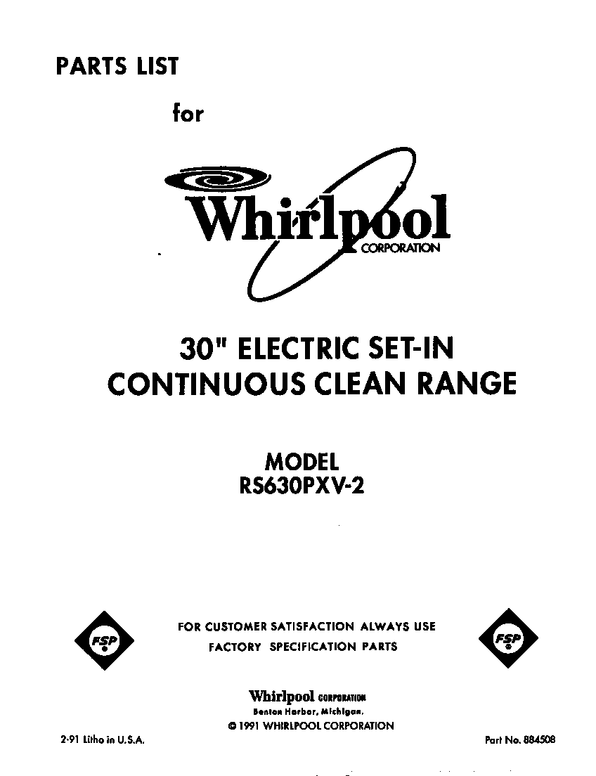 Whirlpool RS630PXV2 front cover diagram