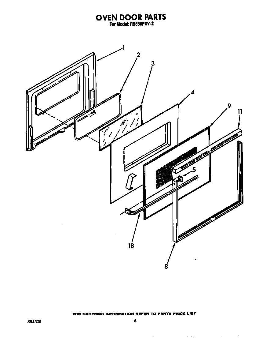 Whirlpool RS630PXV2 oven door diagram