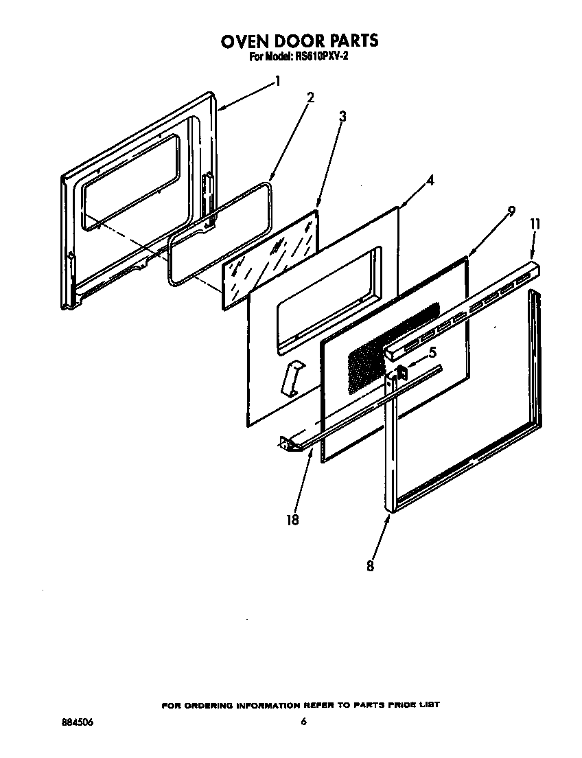 Whirlpool RS610PXV2 oven door diagram