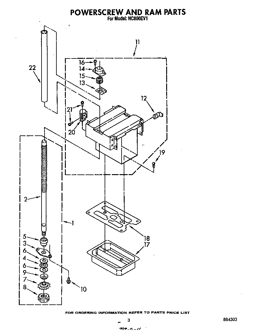 Whirlpool NC800EV1 power screw and ram diagram