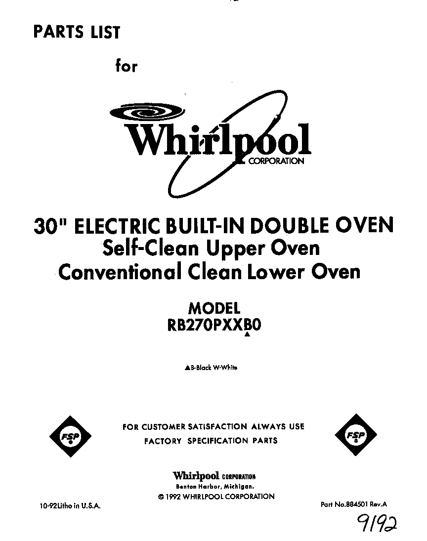Whirlpool RB270PXXW0 front cover diagram
