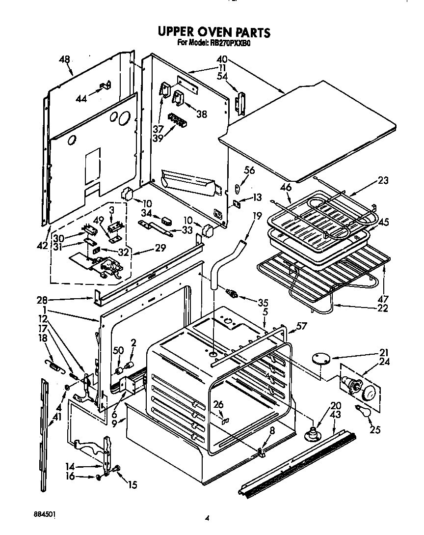 Whirlpool RB270PXXW0 upper oven diagram