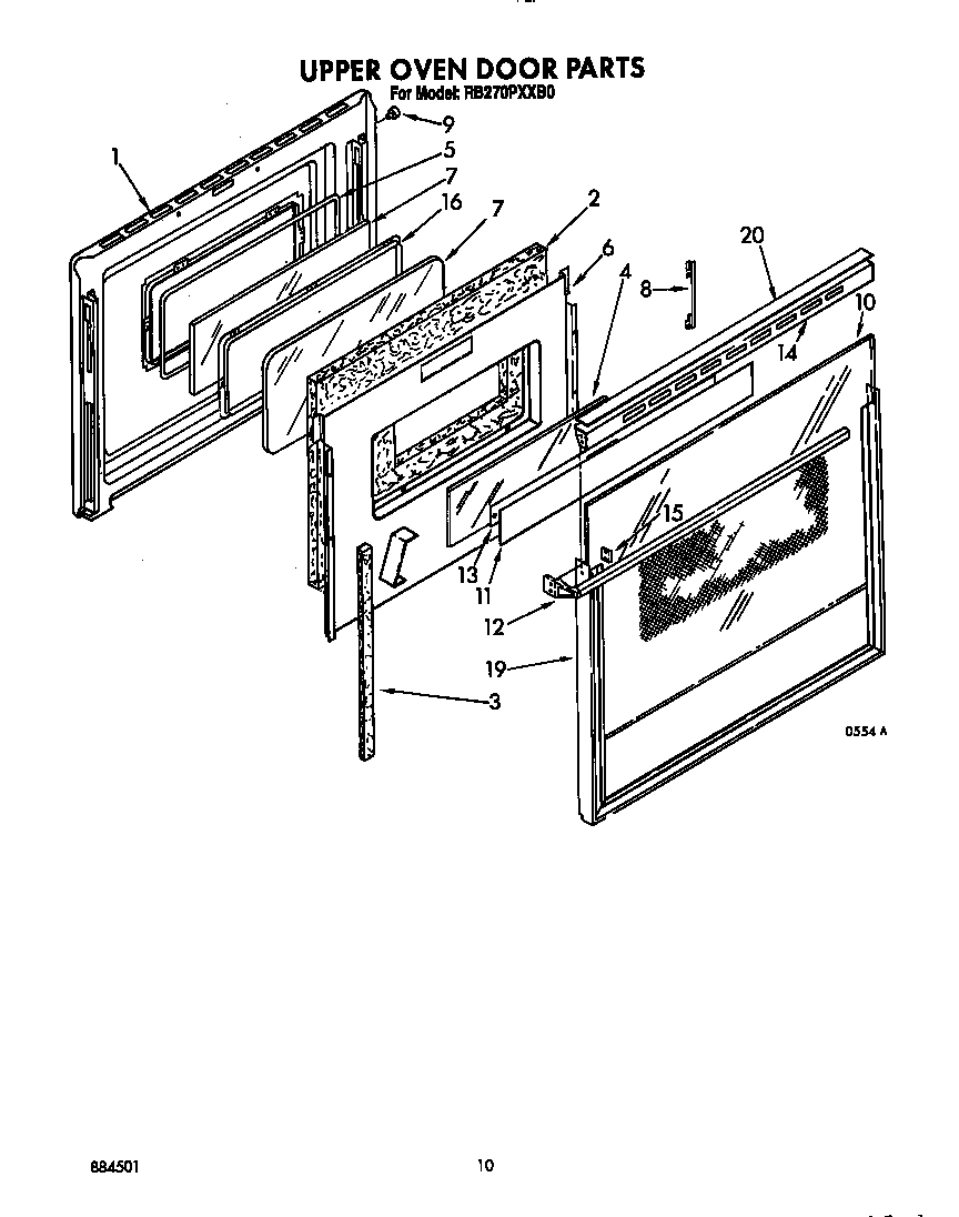 Whirlpool RB270PXXW0 upper oven door diagram