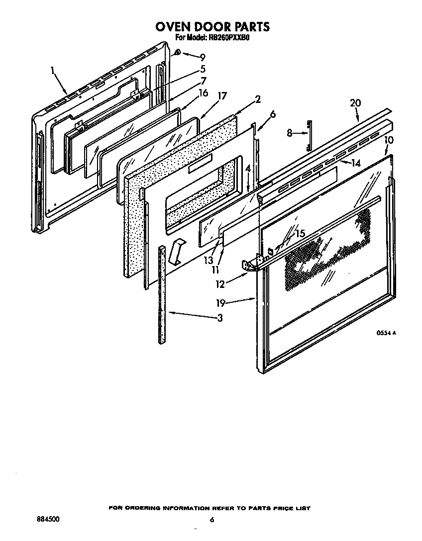 Whirlpool RB260PXXW0 oven door diagram