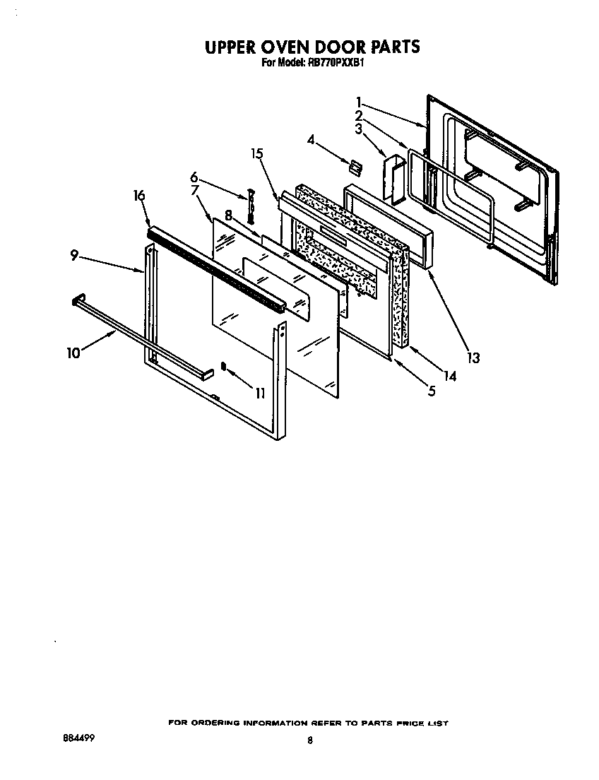 Whirlpool RB770PXXB1 upper oven door diagram
