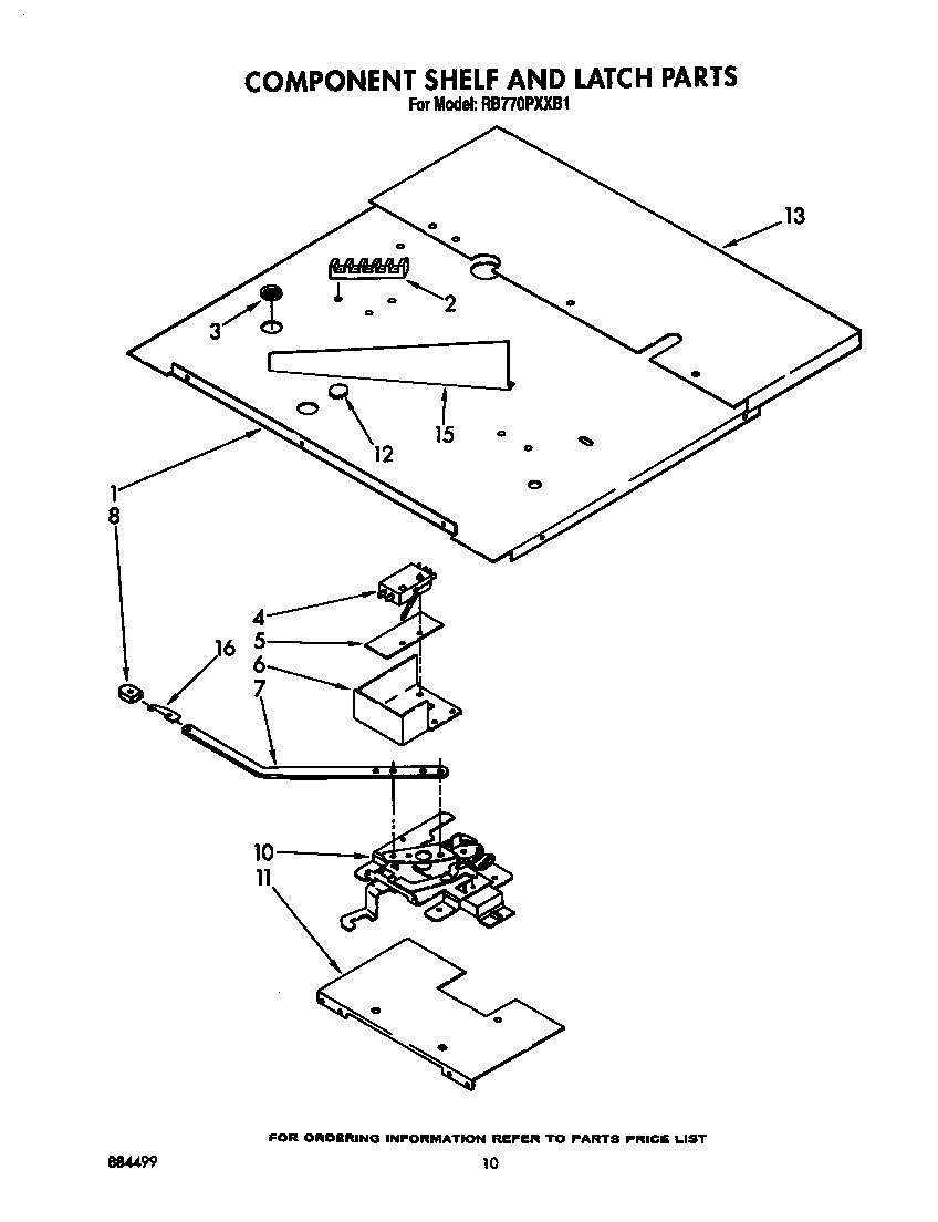 Whirlpool RB770PXXB1 component shelf and latch diagram