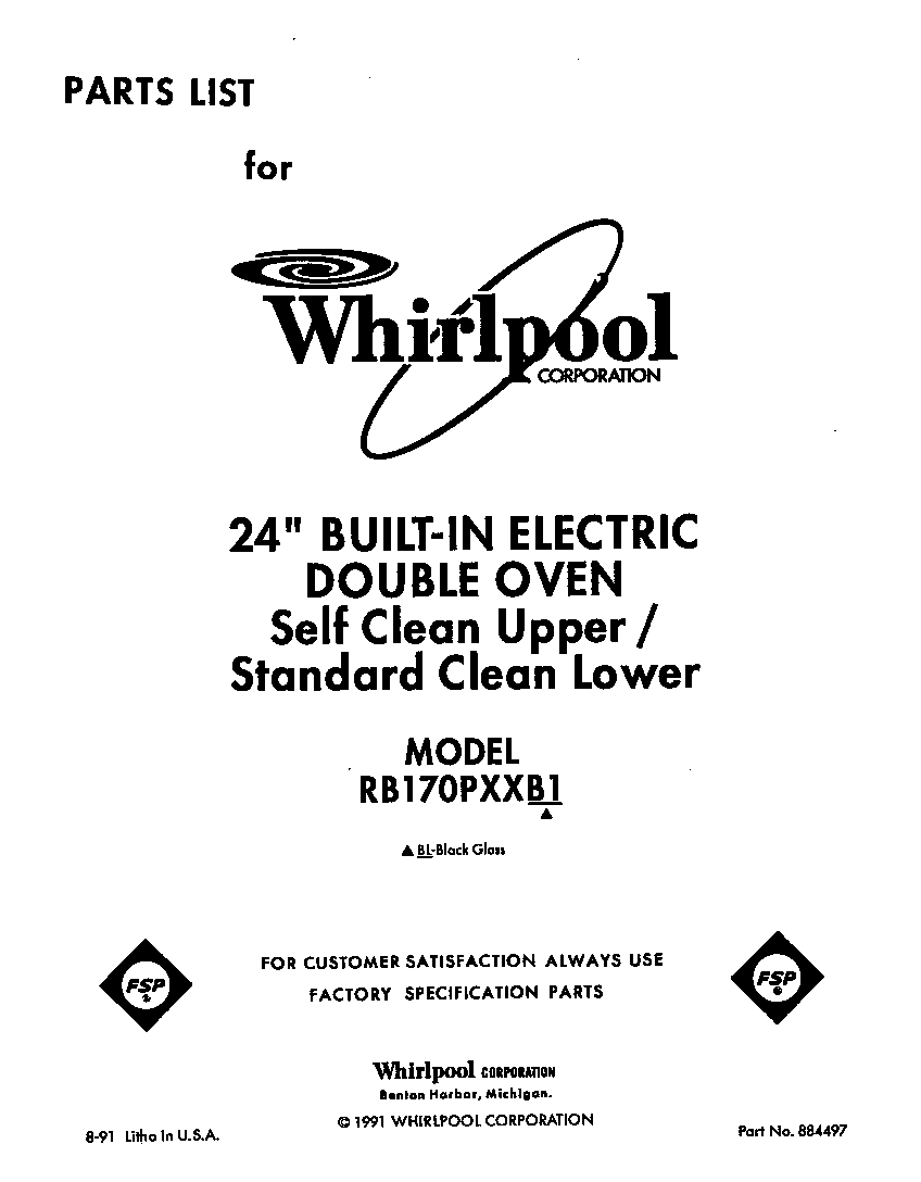 Whirlpool RB170PXXB1 front cover diagram