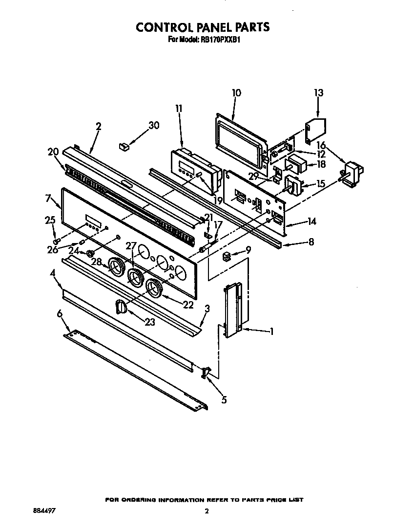 Whirlpool RB170PXXB1 control panel diagram