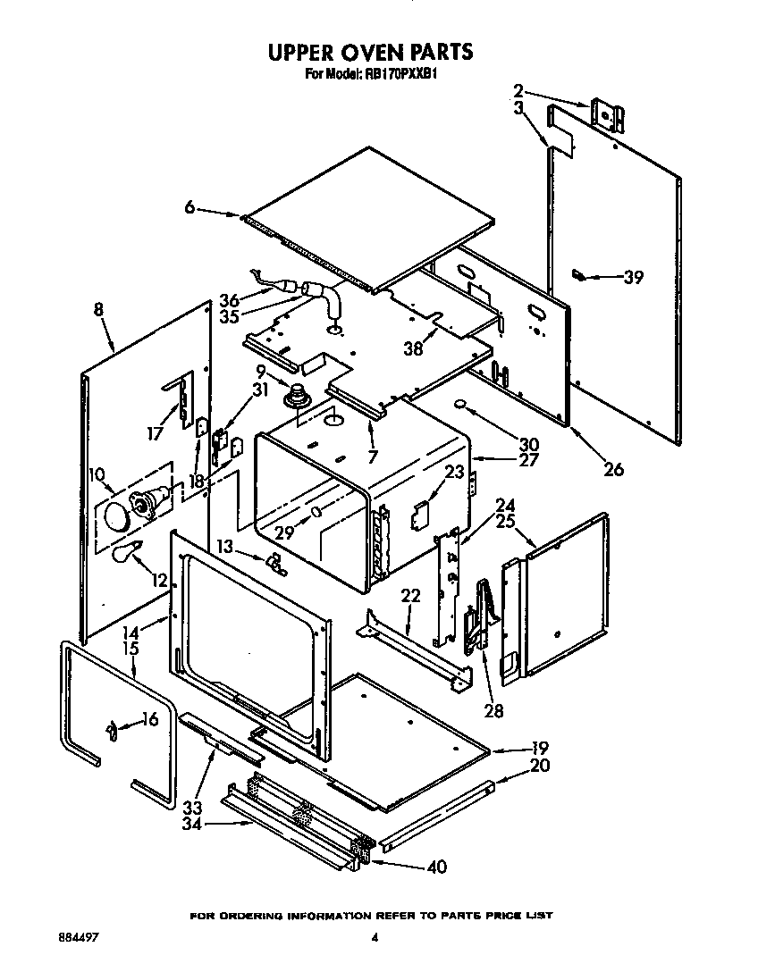 Whirlpool RB170PXXB1 upper oven diagram