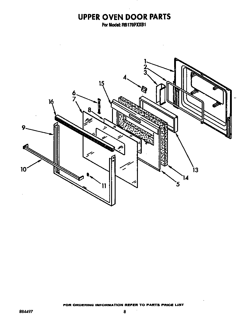 Whirlpool RB170PXXB1 upper oven door diagram