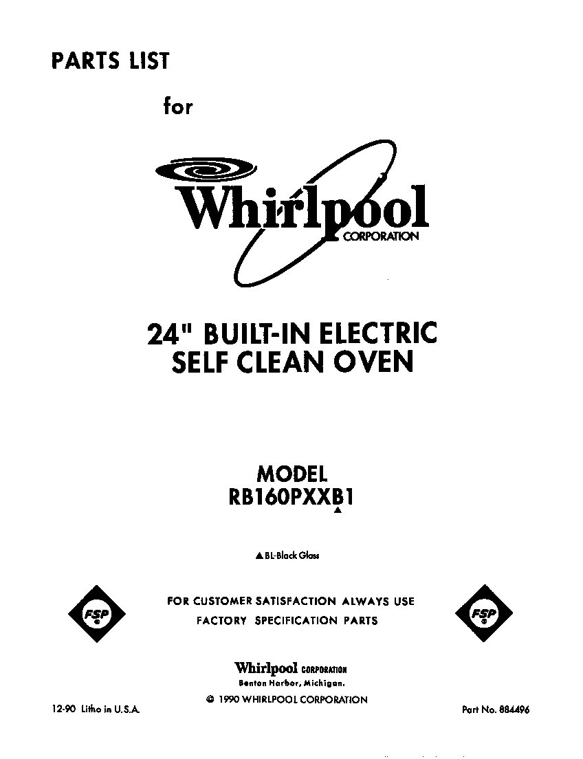 Whirlpool RB160PXXB1 front cover diagram