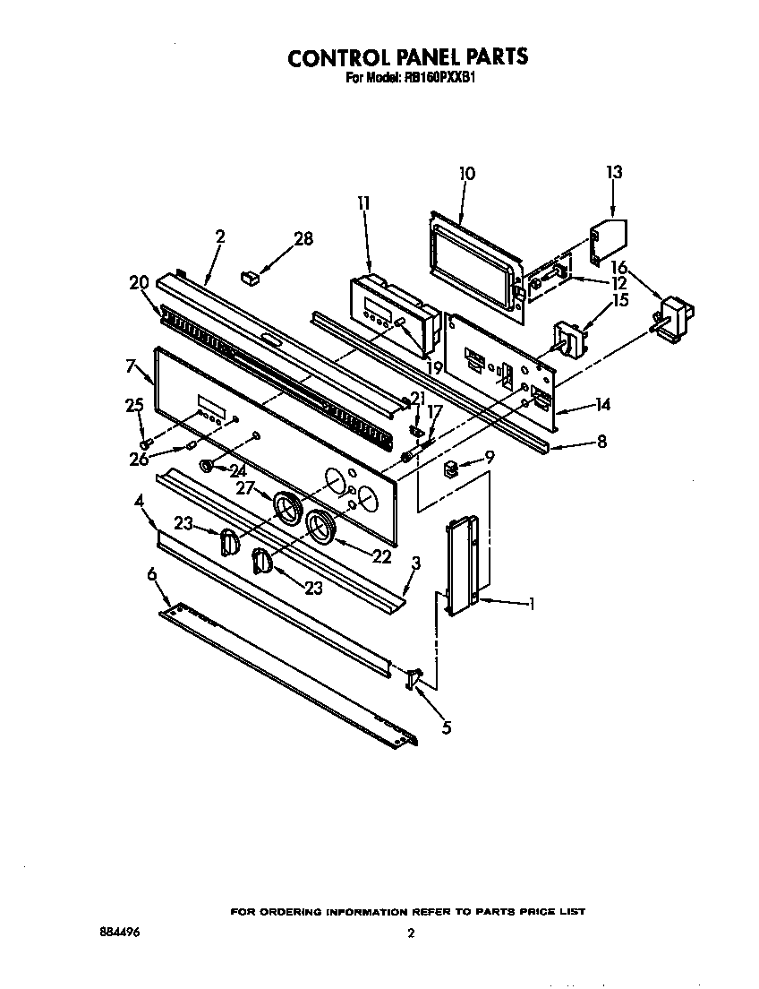 Whirlpool RB160PXXB1 control panel diagram