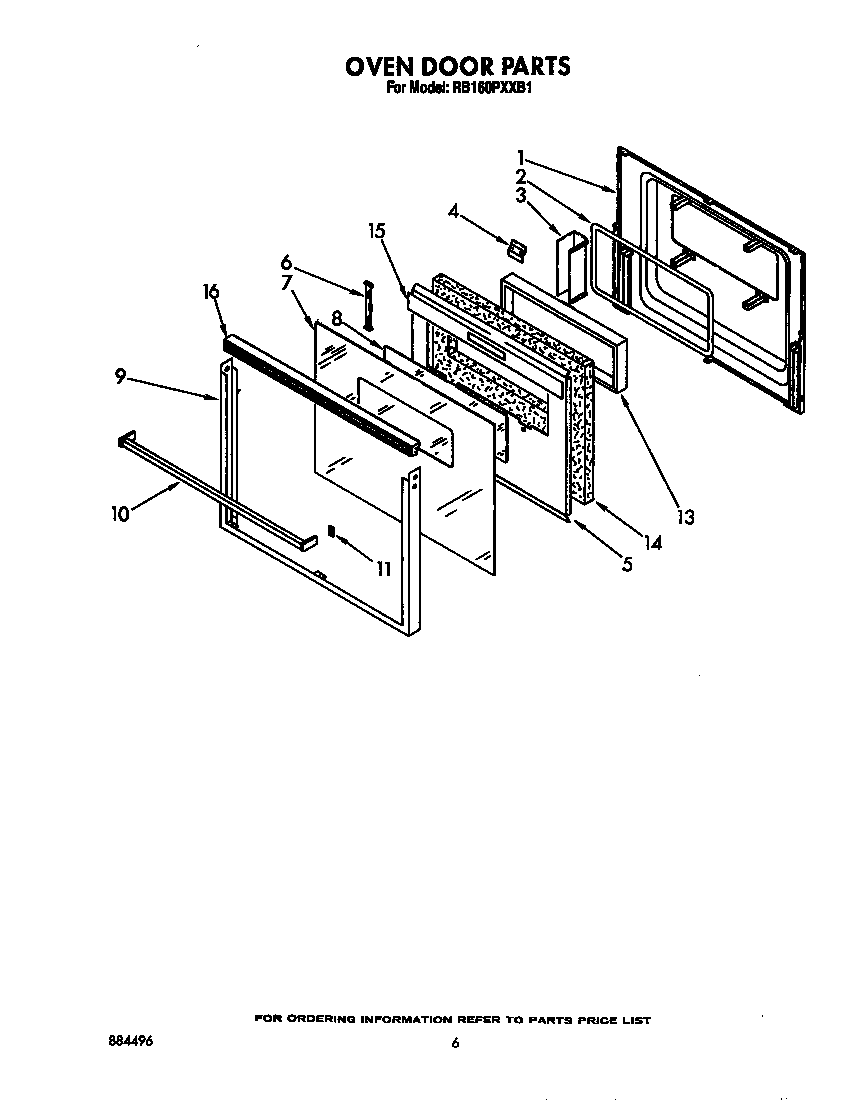 Whirlpool RB160PXXB1 oven door diagram