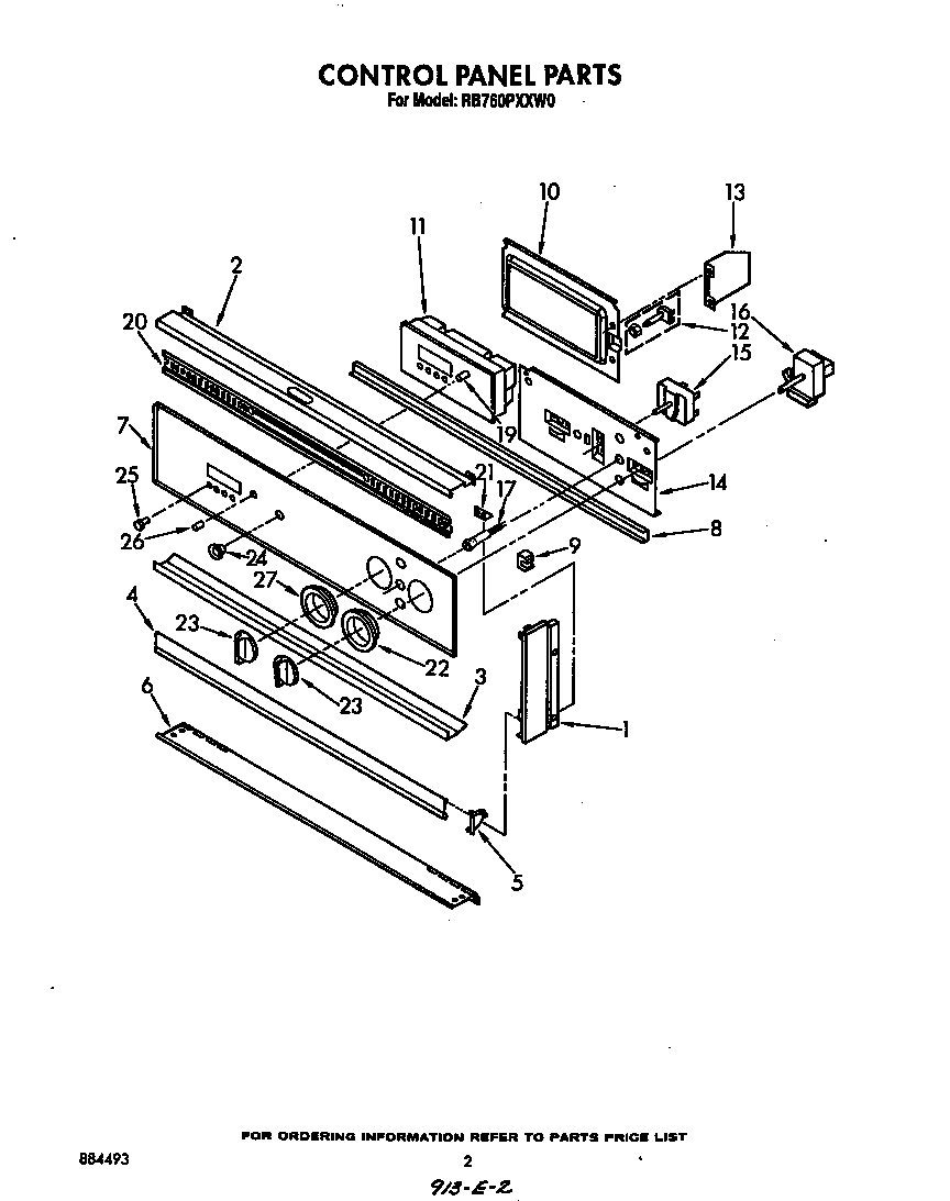 Whirlpool RB760PXXW0 control panel diagram