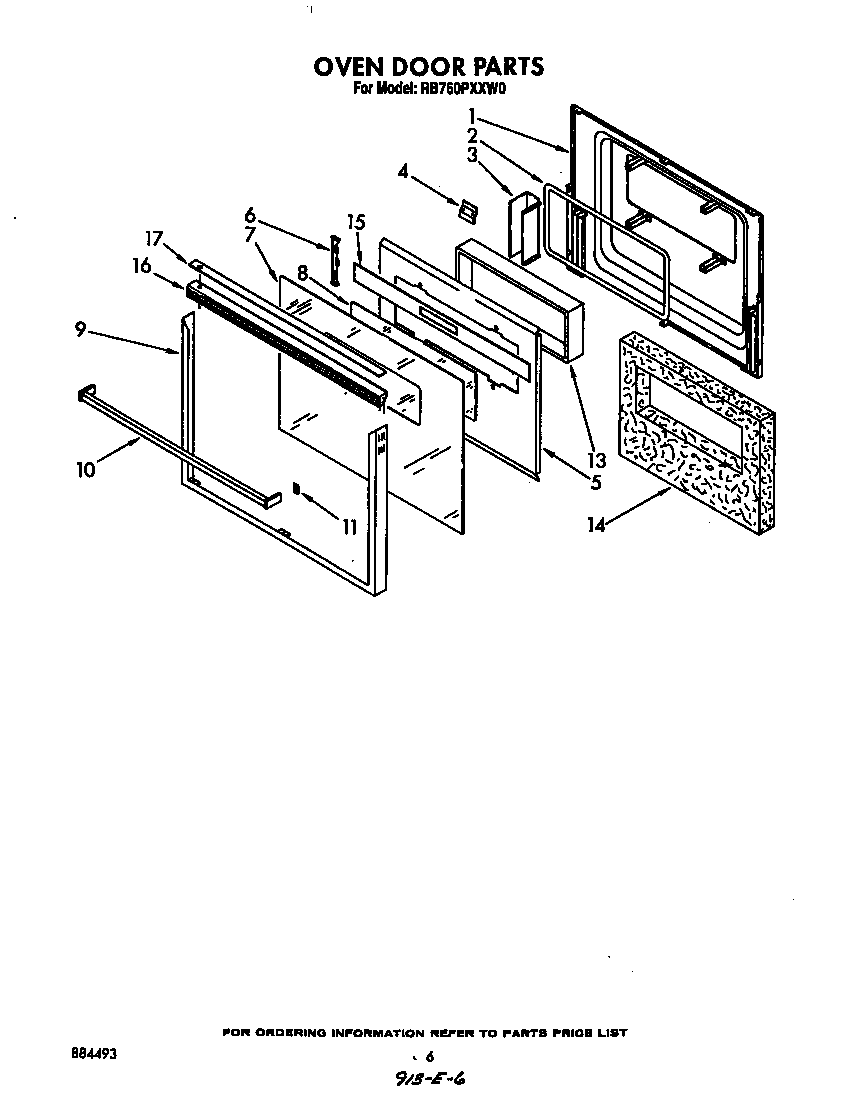 Whirlpool RB760PXXW0 oven door diagram