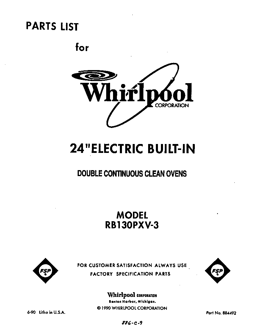 Whirlpool RB130PXV3 front cover diagram