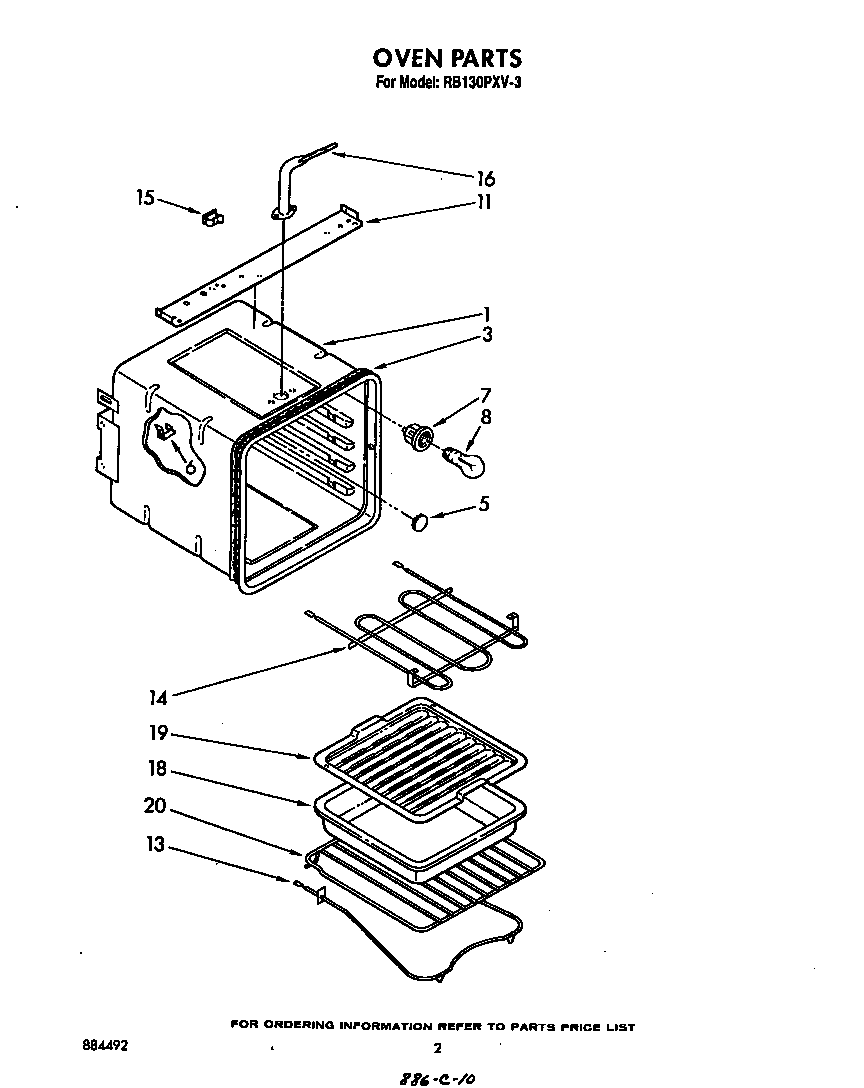 Whirlpool RB130PXV3 oven diagram