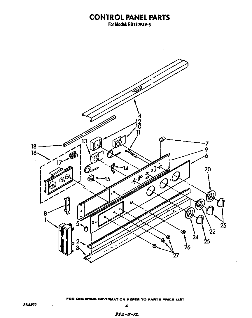 Whirlpool RB130PXV3 control panel diagram