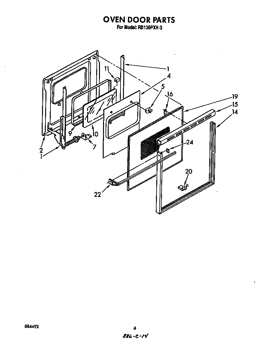 Whirlpool RB130PXV3 oven door diagram