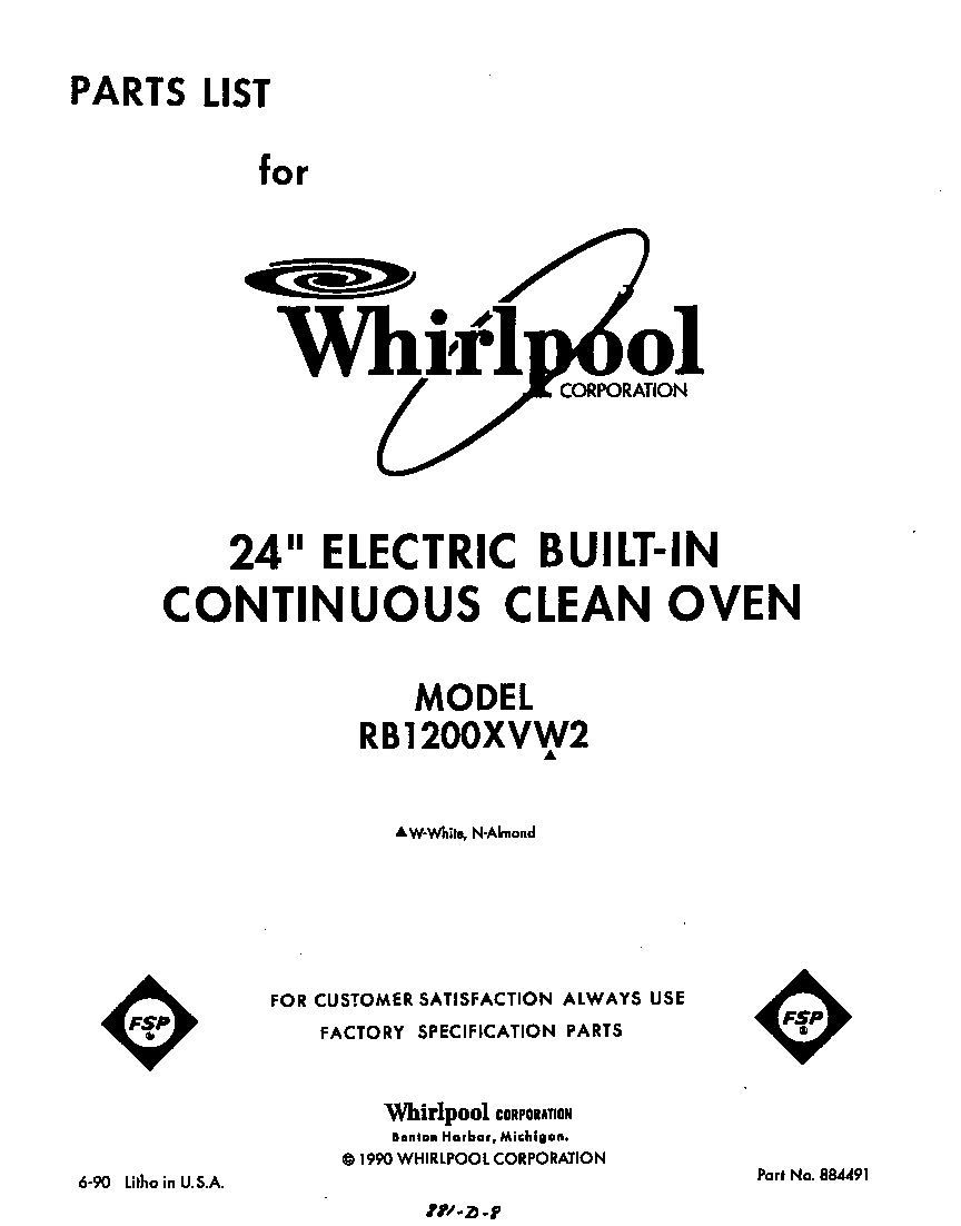 Whirlpool RB1200XVW2 front cover diagram