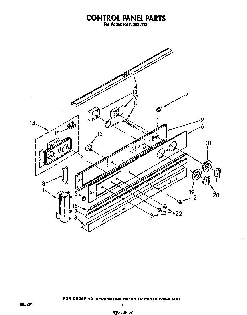 Whirlpool RB1200XVW2 control panel diagram