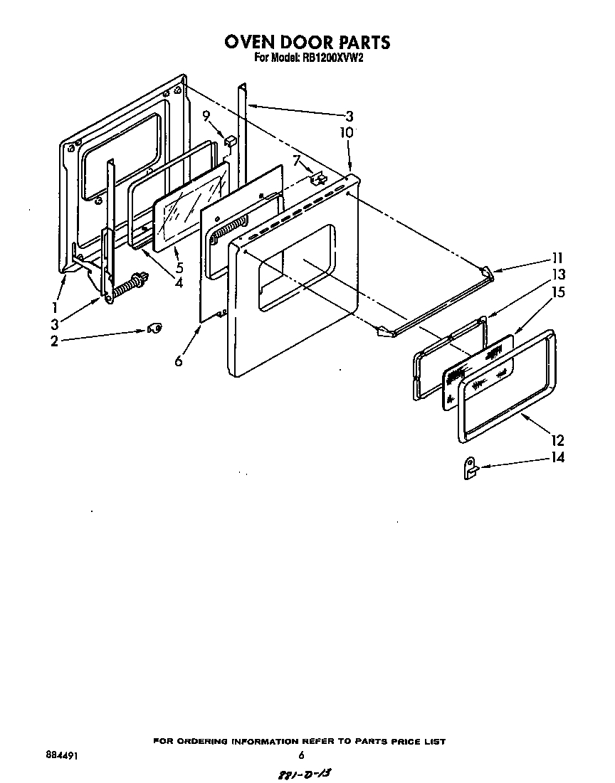 Whirlpool RB1200XVW2 oven door diagram