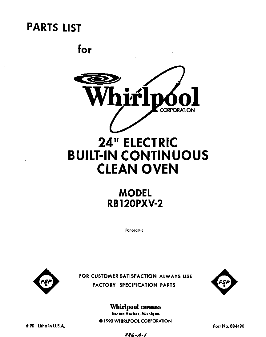 Whirlpool RB120PXV2 front cover diagram